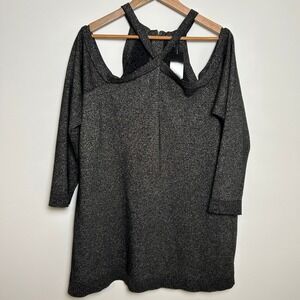 Torrid Top Size 3 3x 22-24 Cold Shoulder Black / Silver Metallic Flawed